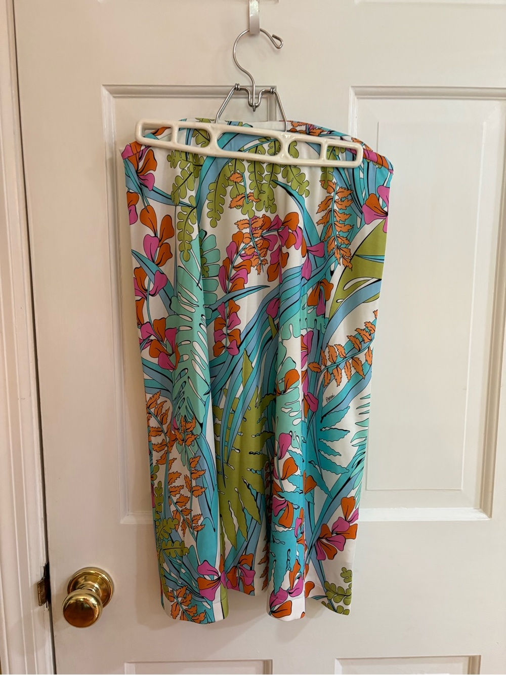 Averardo BessiFloral Tropical Print Midi Skirt in Aqua and Pink